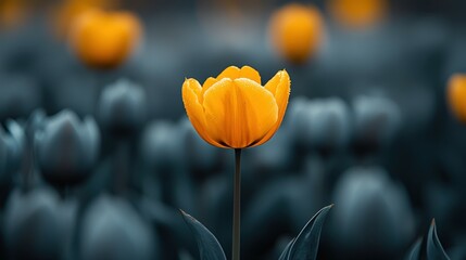Vibrant yellow tulip in dark background