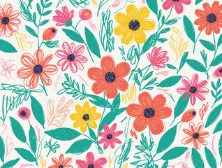 Hand drawn illustration wallpaper background design of plants and flowers