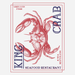 Crab, seafood, sketch. Vintage retro print, seafood crab sketch, logo sign template, ink pencil style drawing, engrave old school. Sketch artwork crab, template sign, logo, symbol. Illustration © MdAlImran