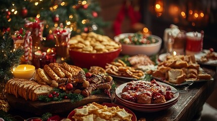 Fototapeta premium Christmas buffet with various holiday dishes