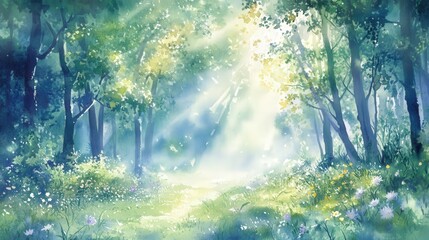 Obraz premium Serene Forest with Soft Light and Lush Foliage