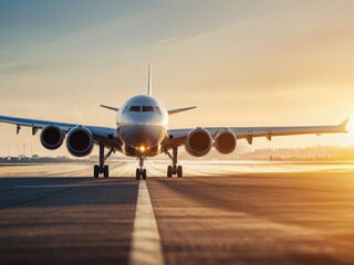 Naklejka premium plane on the runway in the sun