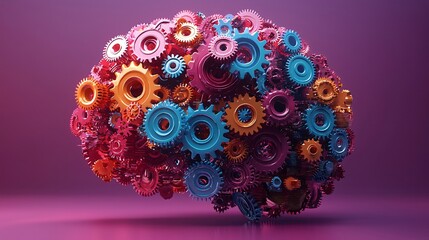 A vibrant illustration of gears forming a brain, perfect for Mental Health Day promotions, creative workshops, and educational campaigns emphasizing cognitive wellness.