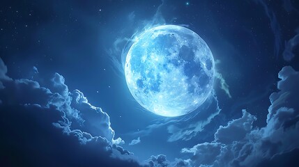 A serene full moon illuminating a calm lake at midnight.