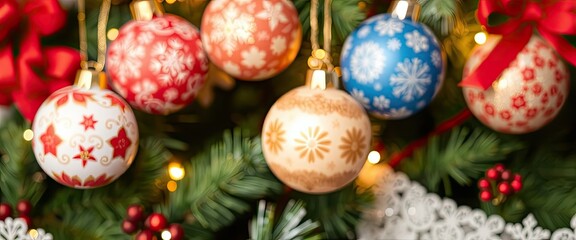Festive Christmas Tree with Colorful Ornaments and Warm Holiday Lights in December