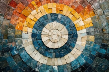 Fototapeta premium Vibrant mosaic tile pattern with concentric circles