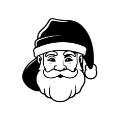 Classic Santa Claus Vector Illustration – Black and White Cartoon Christmas Art with Glasses and Beard – Perfect for Holiday Cards and Seasonal Branding