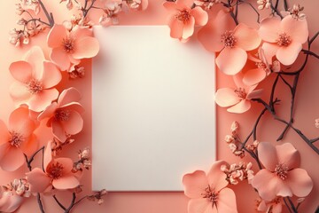 mothers day card, touching mothers day card on a light coral background with blooming flowers, a heartfelt tribute to special women