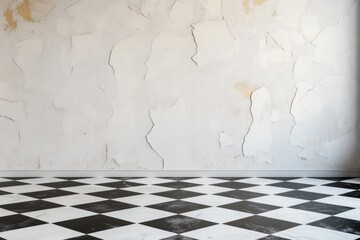 Monochrome Grunge Room with Checkerboard Floor, Interior Design Inspiration for a Modern Industrial Look