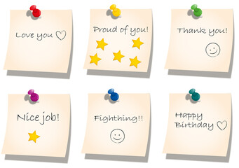 set of papers with pins. memo with handwritten