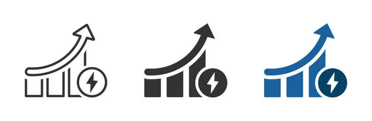 Energy increase vector icon set. Energy increase icon. Utility bill increase icon