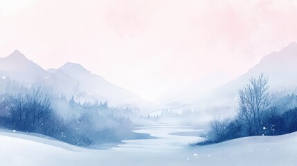 Fototapeta premium Serene Winter Landscape with Soft Mountains and Mist