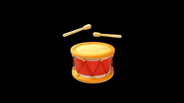 Drum icon 3d. Playing drum set with instrument animation 