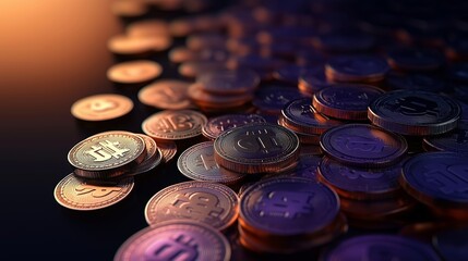 A Close Up View of Various Coins on a Dark Surface