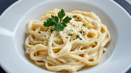 delicious homemade pasta dish with parsley garnish