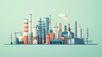 Obraz premium Industrial Complex with a Paper Airplane Emitting Smoke