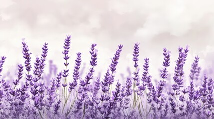 Fototapeta premium Tranquil Lavender Field Under Soft Clouds