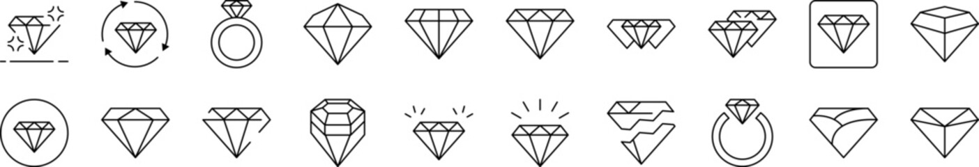 Diamond Outline Icon Collection. Editable Stroke. Perfect for Infographics, Articles, Books, Flyers, Banners