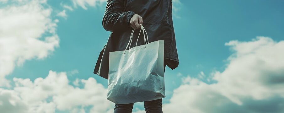Surreal Symbolism of Consumerism   Person Holding Shopping Bag Filled with Air