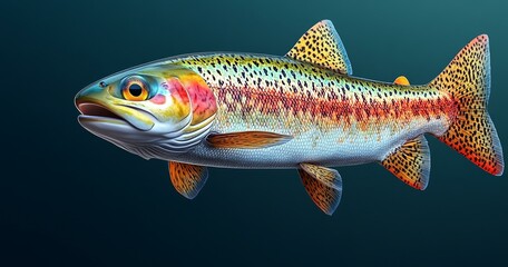 Fototapeta premium Striking Image of a Trout Fish with Vivid Colors, Sharp Details and Deep Sea Depth