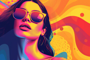 Woman with sunglasses vibrant abstract background