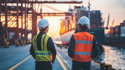 Two Workers at a Busy Port