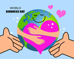World kindness day. Random acts of kindness day emblem. Caring, responsibility, altruism of people. PLANET EARTH with text. Vector illustration. Global earth. Ecology theme. 