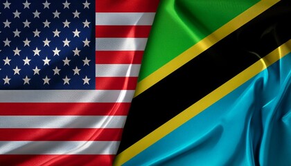 Fototapeta premium アメリカの国旗とタンザニアの国旗(America flag & United Republic of Tanzania flag.) 