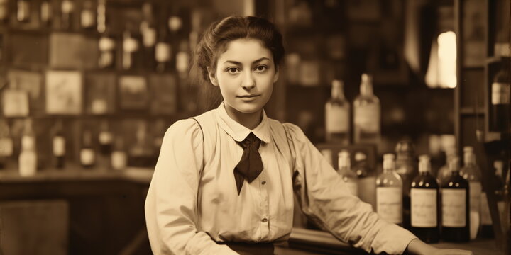 old tavern. history. girl working.