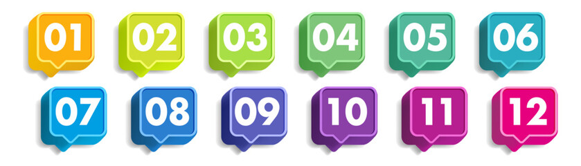Bullet points numbers from 1 to 12 list markers colorful trendy typography
