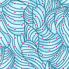 The Abstract wave Blue pattern with tiny hearts