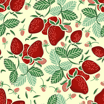 The Strawberry and leaf Seamless pattern