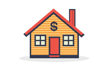 Fototapeta premium Illustrated house with dollar sign symbolizing financial investment in real estate, suitable for housing market and property investment concepts.