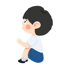 Side View  kid Sitting on Floor