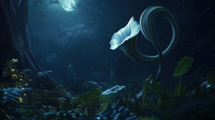 Obraz premium Serpentine Flower in a Moonlit Forest