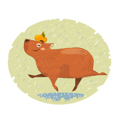 a capybara with a tangerine on its head, vector graphics