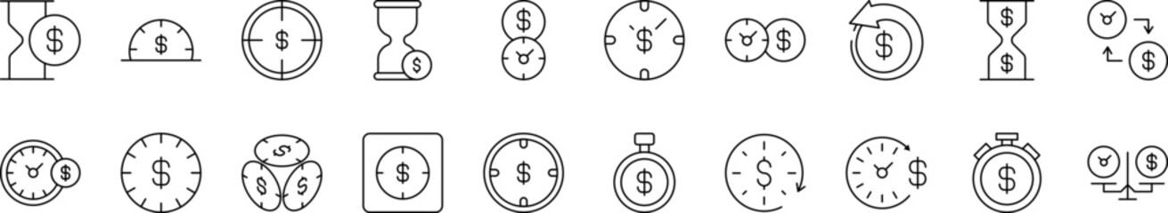 Dollar and Money Line Icon Collection. Editable Stroke. Perfect for Infographics, Articles, Books, Flyers, Banners