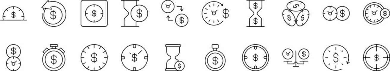 Dollar and Money Picture Collection. Editable Stroke. Perfect for Infographics, Articles, Books, Flyers, Banners