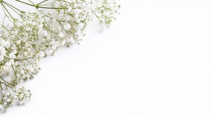 gypsophila flowers in a corner arrangement isolated on white or transparent background