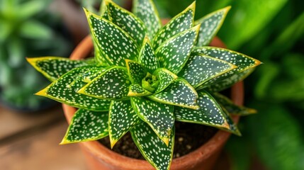 Vibrant spotted succulent plant in a terracotta pot