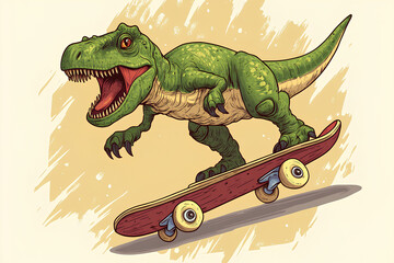 Fototapeta premium Cool dinosaur playing skateboard illustration
