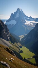 Mountains as the backdrop for a digital illustration in an impressionist style with vivid colors and dramatic peaks