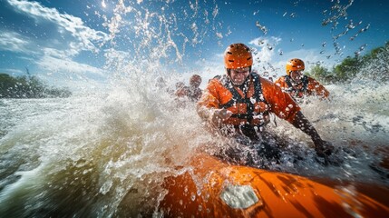 Naklejka premium Whitewater rafting adventure in the rapids