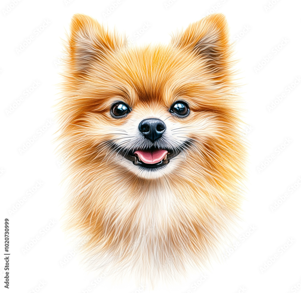 Wall mural pomeranian spitz dog illustration isolated on white background. cute red and white toy dog face port