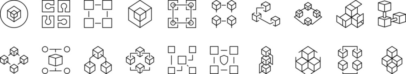 Various Cubes Outline Icon Collection. Editable Stroke. Perfect for Infographics, Articles, Books, Flyers, Banners