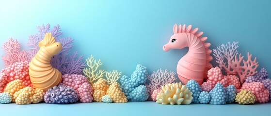 Whimsical Underwater Scene with Mermaid, Unicorn and Octopus