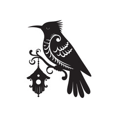 Bird on a branch silhouette vector illustration on white background