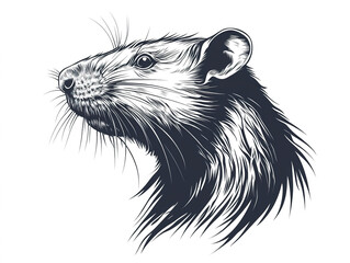 Fototapeta premium Artistic rat silhouette in outline style, vector illustration for logo use, isolated on bright white