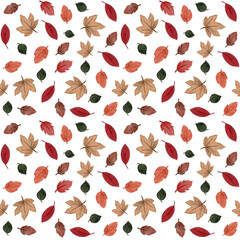Fototapeta premium Watercolor seamless pattern of fall leaves.Autumn background.Colorful foliage.