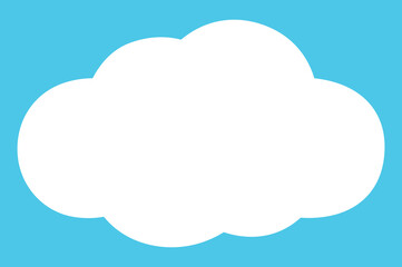 Cute white cartoon cloud on blue background, cloud shape